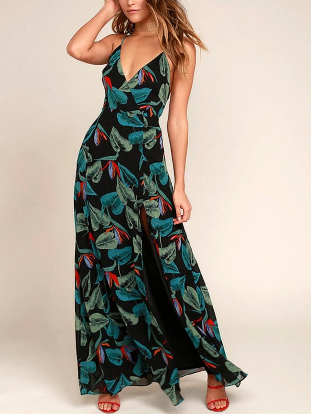 Lulu's Birds of Paradise Black Floral-Print Maxi Dress, Size Small